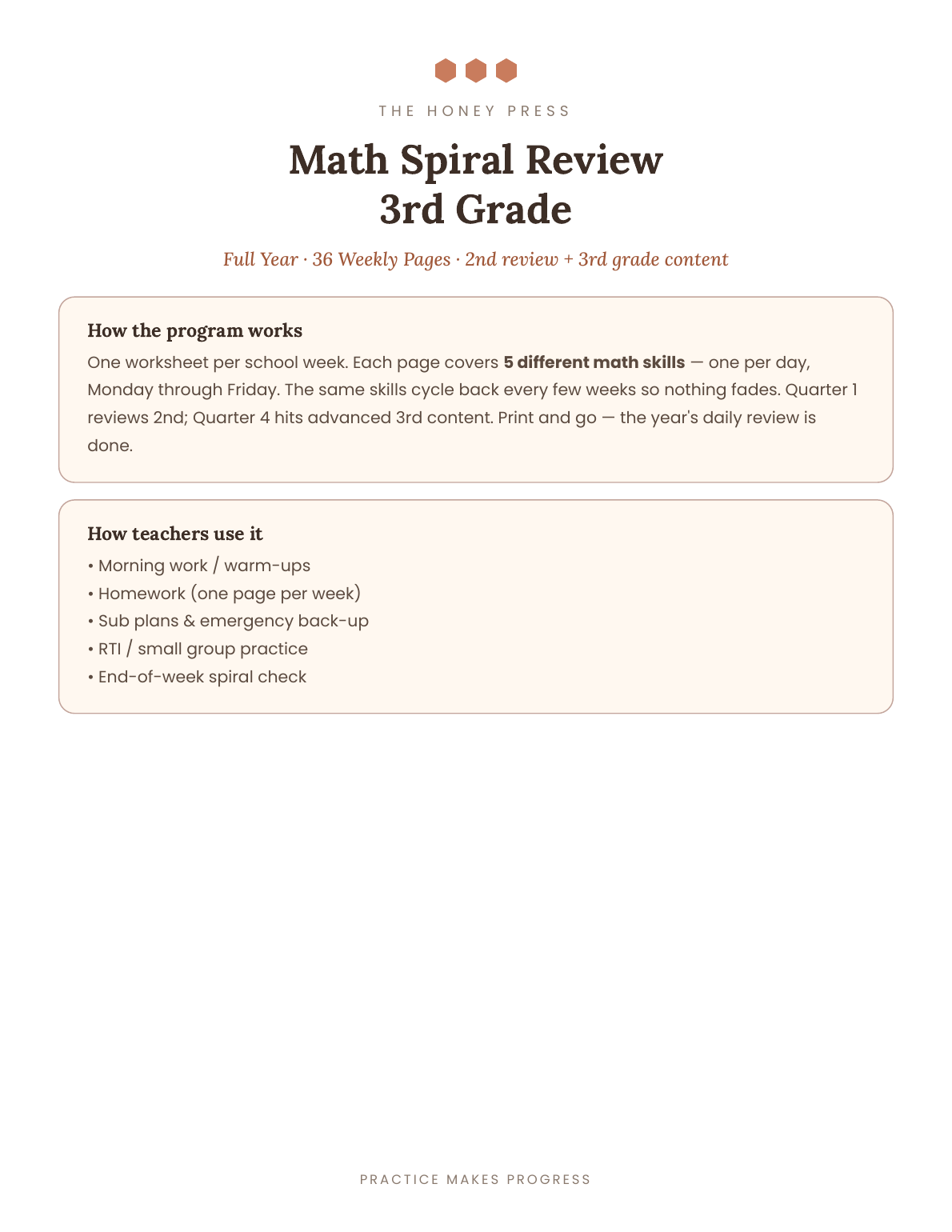 How the program works: full-year 3rd grade math spiral review overview page