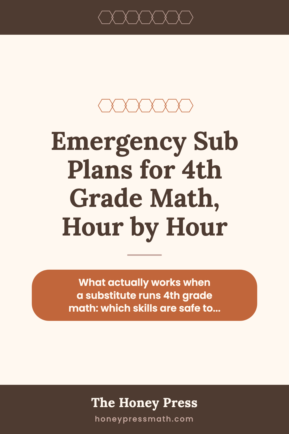 Pinterest graphic for Emergency Sub Plans for 4th Grade Math, Hour by Hour