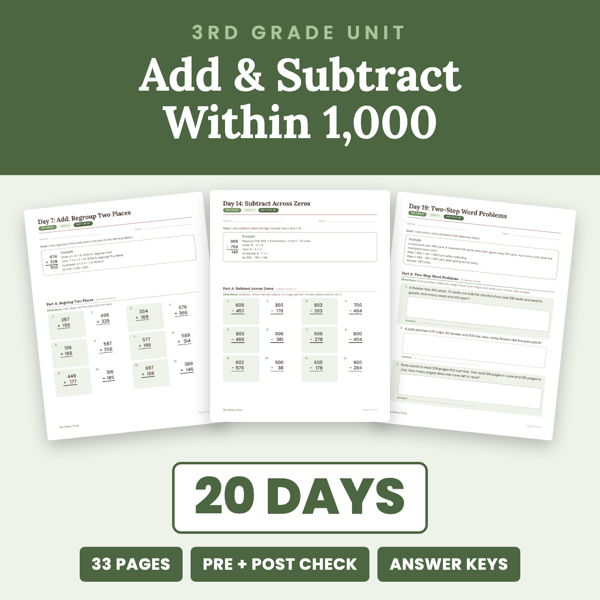 Cover of 3rd Grade Addition and Subtraction Within 1000 Unit