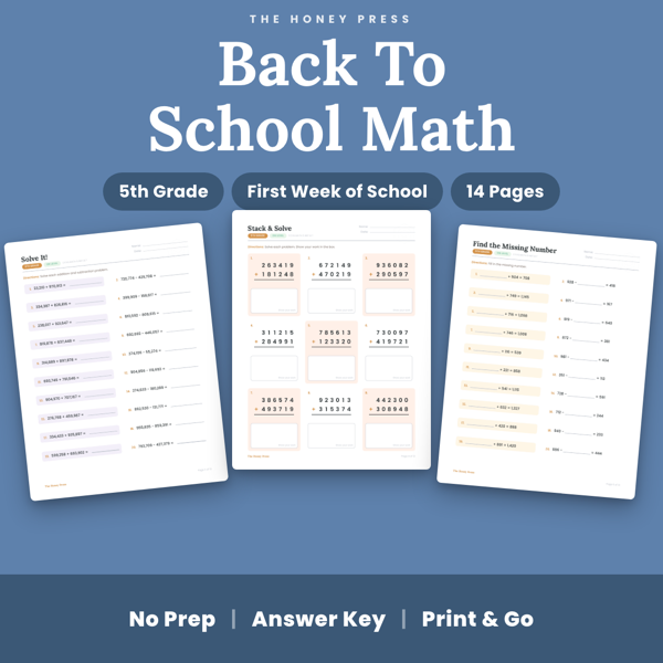 Cover of Back to School Math Packet