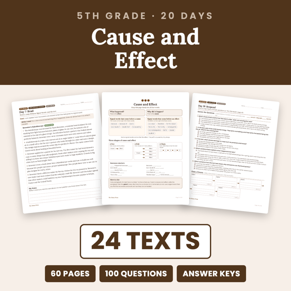 Cover of 5th Grade Cause and Effect Reading Passages + Worksheets