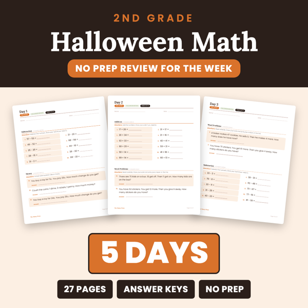 Cover of 2nd Grade Halloween Math Packet