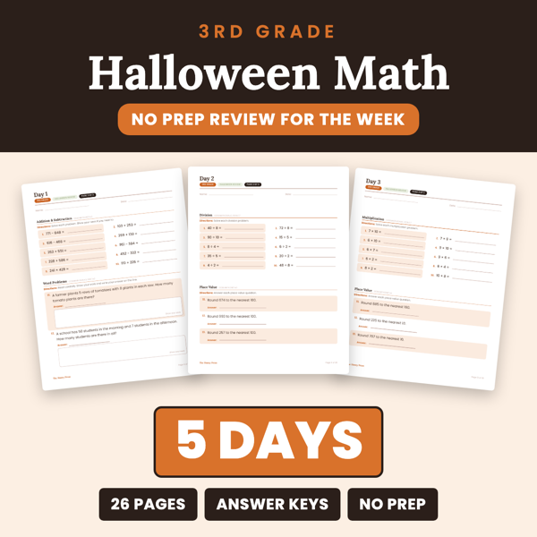 Cover of 3rd Grade Halloween Math Packet