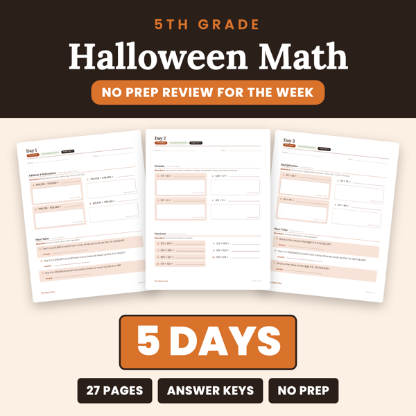 Cover of 5th Grade Halloween Math Packet