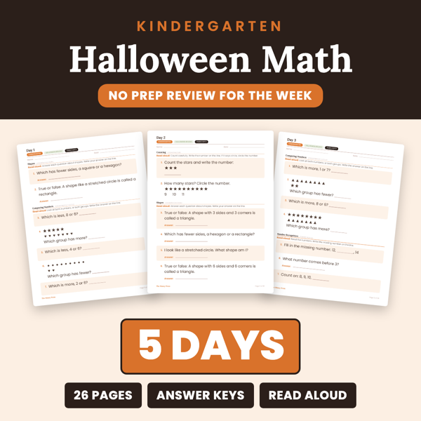 Cover of Kindergarten Halloween Math Packet