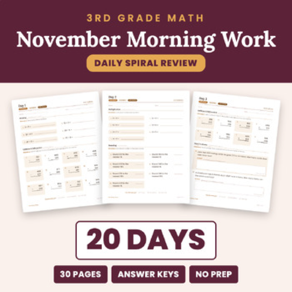 Cover of November Math Morning Work