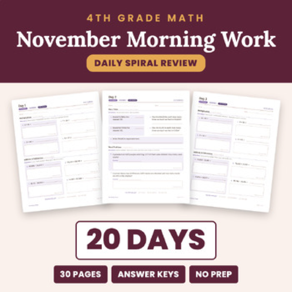 Cover of November Math Morning Work