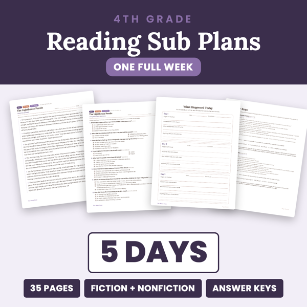 Cover of 4th Grade Reading Sub Plans