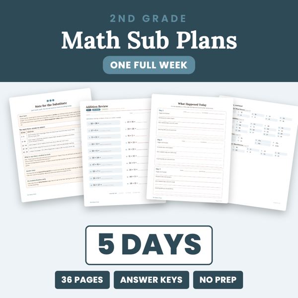 Cover of 2nd Grade Math Sub Plans