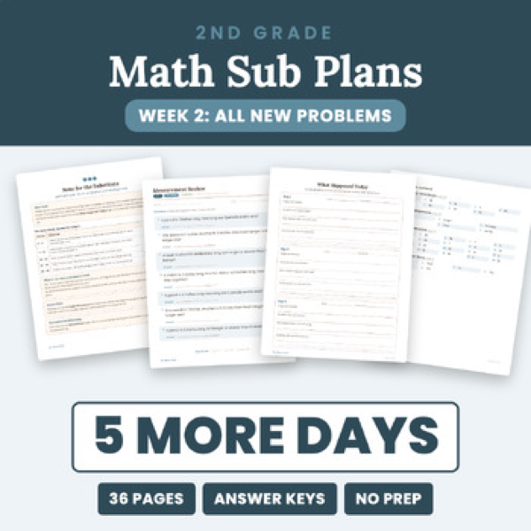 Cover of 2nd Grade Math Sub Plans Week 2