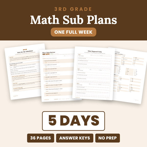 Cover of 3rd Grade Math Sub Plans
