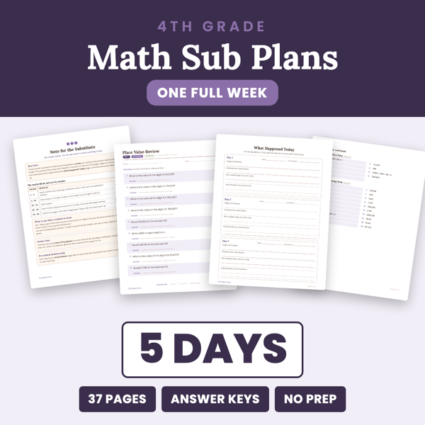 Cover of 4th Grade Math Sub Plans