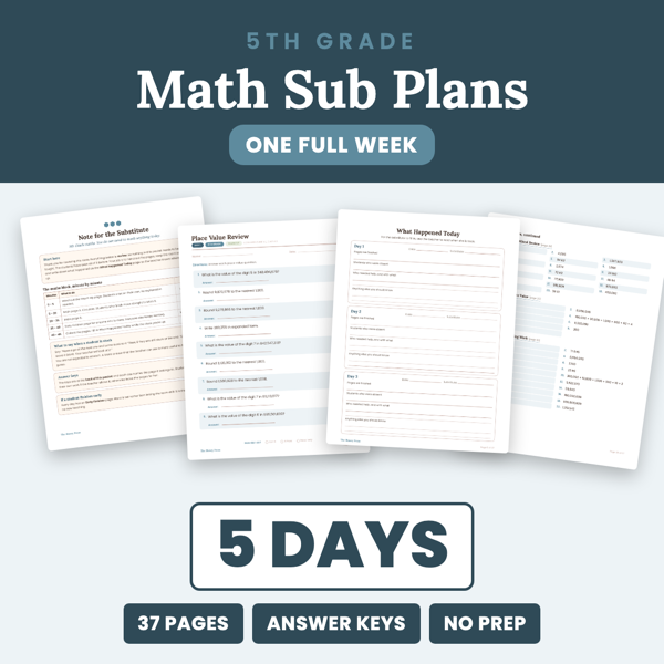 Cover of 5th Grade Math Sub Plans