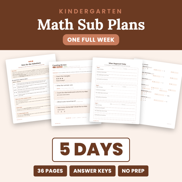 Cover of Kindergarten Math Sub Plans