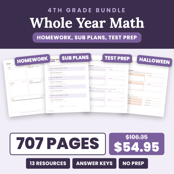 Cover of 4th Grade Math Whole Year Bundle