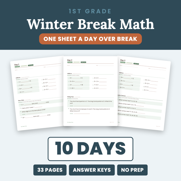 Cover of Winter Break Math Packet