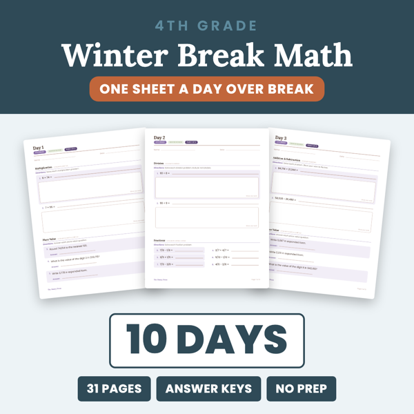 Cover of Winter Break Math Packet